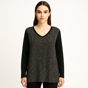 Tricotto Women's S V-neck grey/white/black sequin embellished knit sweater